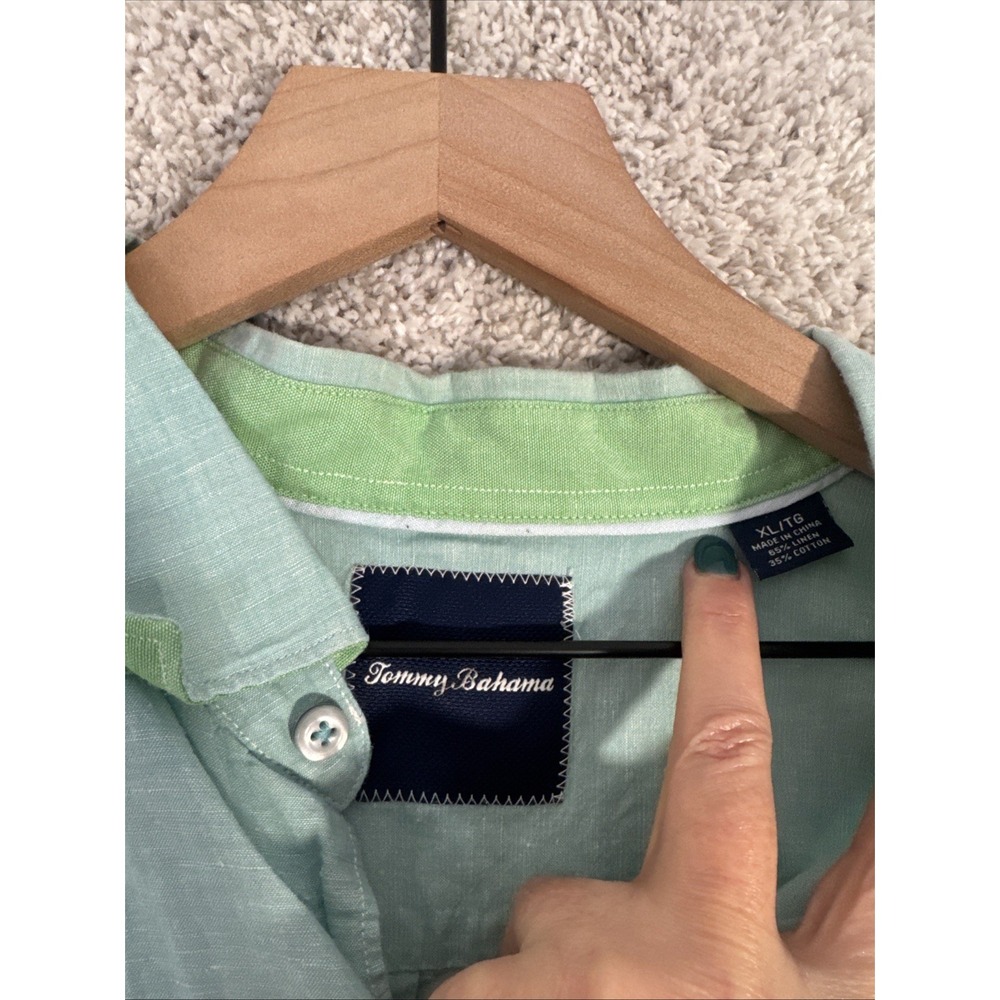 Tommy Bahama Mens XL‎ Teal Linen Blend Button Up Light Weight Long Sleeve - Picture 2 of 9